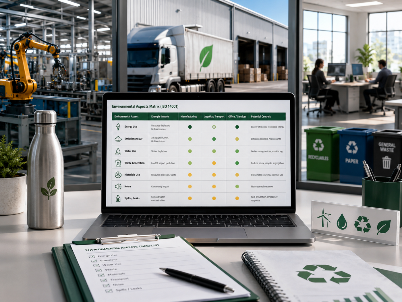 Tabela identyfikacji aspektów środowiskowych ISO 14001 dla firmy produkcyjnej i transportowej